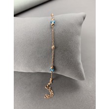 Bey Silver Dorika Toplu Rose Kaplama Nazarlıklı Gümüş Kadın Bileklik