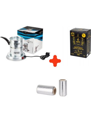 Kefo Patentli Galvaniz Elektrikli Ocak + 1 kg Kefo Gold Nargile Kömürü + Rulo Folyo