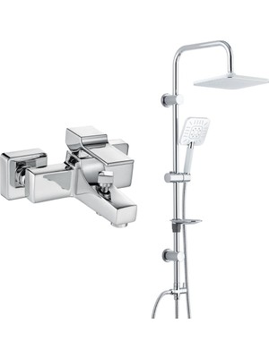 T-may Eca Caro Banyo Bataryası+T-May Banyo Çamlıca Kare Tepe Duş Takımı Seti Paslanmaz Krom