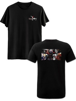 Fate /zero Anime Ön Arka Baskılı Siyah Tshirt