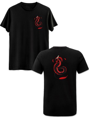 Dragon Ön Arka Baskılı Siyah Tshirt