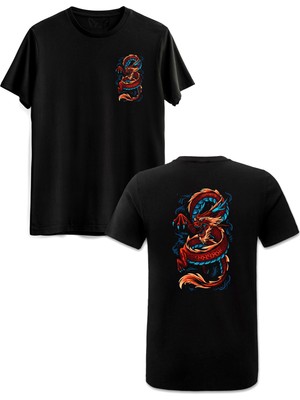 Dragon Ön Arka Baskılı Siyah Tshirt