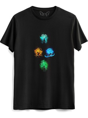 Avatar The Last Airbender Anime Baskılı Siyah Tshirt