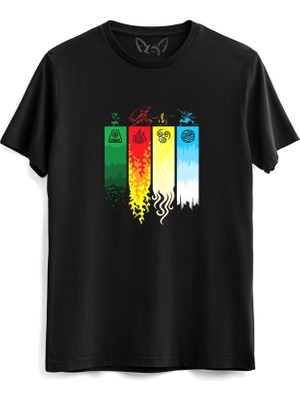 Avatar The Last Airbender Anime Baskılı Siyah Tshirt