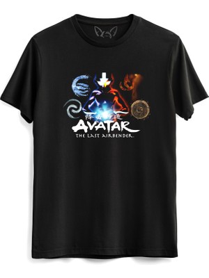 Avatar The Last Airbender Anime Baskılı Siyah Tshirt