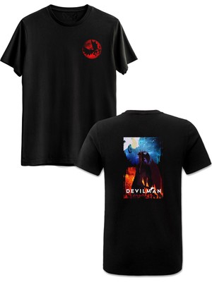 Devilman Crybaby Ön Arka Baskılı Anime Siyah Tshirt