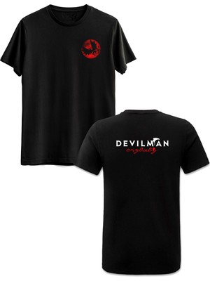Devilman Crybaby Ön Arka Baskılı Anime Siyah Tshirt