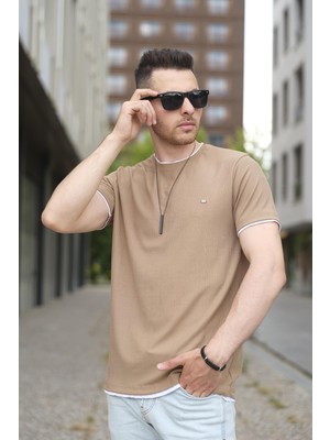 Oksit Koben Parça Kumaş Detaylı Erkek Slim Fit Tshirt