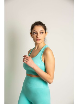 Sporcum Dikişsiz Kadın Su Yeşili Seamless Spor Büstiyer Bra – Lilium Serisi HBKBRALLM1001
