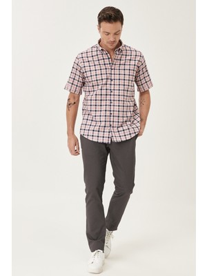 AC&Co / Altınyıldız Classics Erkek Antrasit Slim Fit Dar Kesim %100 Pamuk Armürlü Chino Pantolon