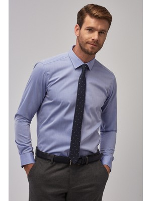 Altınyıldız Classıcs Erkek Mavi Tailored Slim Fit Non-Iron Desenli Gömlek