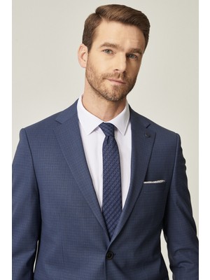 ALTINYILDIZ CLASSICS Erkek Lacivert Slim Fit Dar Kesim Desenli Yünlü Takım Elbise