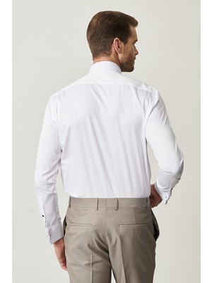 ALTINYILDIZ CLASSICS Erkek Beyaz Beyaz Damatlık Ata Yaka Tailored Slim Fit Dar Kesim Gömlek