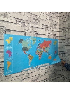 Sihirli Tahta Dünya Haritası Küçük Renkli 56 x 118 cm