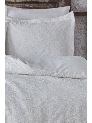 Ecocotton Novella Battal Boy Nevresim Takımı %100 Organik Pamuk Saten Brodeli Krem 220X240 cm