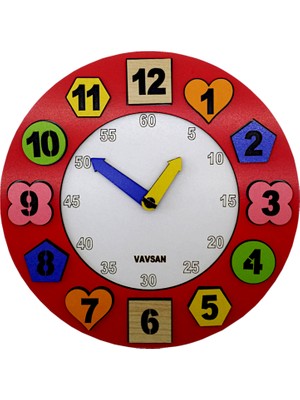 Vavsan Geometrik Şekil Eğitici Saat Renkli Ahşap Montessori Bultak Yapboz Oyuncak Puzzle