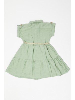Kidsev Kız Çocuk Yeşil Düz Bayramlık Elbise