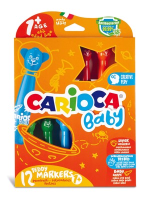 Carioca Teddy Jumbo Bebek Süper Yıkanabilir Keçeli Boya Kalemi 12'li Karışık Renk Sevimli Tasarım