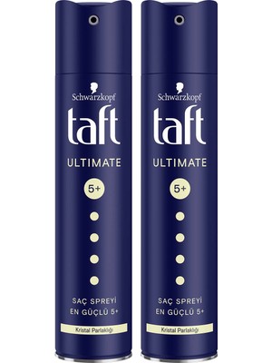 Taft Ultımate Sprey En Güçlü Tutuş ve Parlaklık,  250 ml X 2 Tüm Saç Tipleri için Uygun, Kristal Parlaklık Sağlar