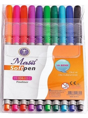 Masis Softpen 10 Lu Fineliner Paket 10 Renkli Kalemler Okul ve Ofis İçin İdeal
