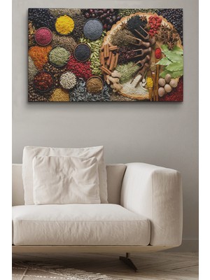 Dünyatablo Mutfak Masasın Da  Baharatlar Dekoratif Kanvas Duvar Tablosu