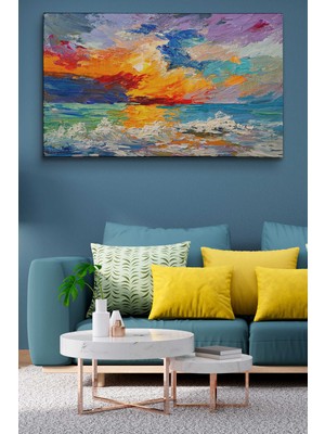 Dünyatablo Denizde Gün Batımı Yağlıboya Görünüm Dekoratif Kanvas Duvar Tablosu