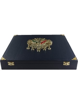 Tesbih Kardeşliği Lacivert Renk Koleksiyonluk 21'li Osmanlı Devlet Armalı Deri Tesbih Kutusu