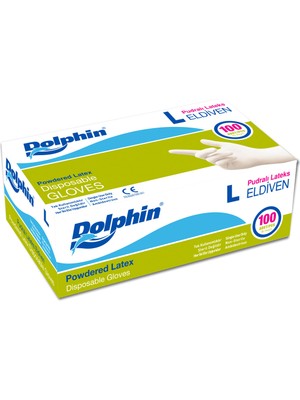 Dolphin Beyaz Lateks Pudralı Eldiven (L) 100lü Paket