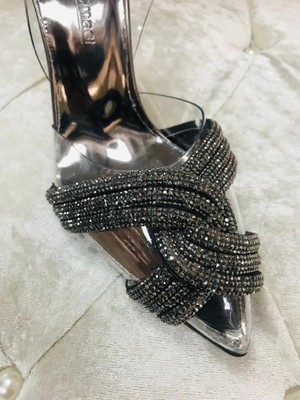 Erkan Saçmacı Taşlı Şeffaf Stiletto Kadın Ayakkabı 10 cm