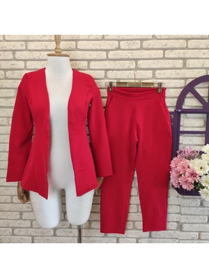 Rengamoda Atlas Kumaş Ceket Pantolon Takım (Kırmızı)