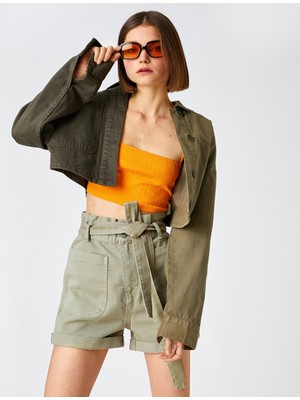 Koton Yüksek Bel Şort Kemerli Cepli Pamuklu