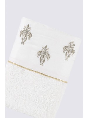 Ecocotton Aslışah El Yüz Havlusu Organik Pamuk Nakışlı Krem 50X90 cm