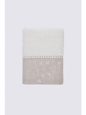Ecocotton Nil El Yüz Havlusu Organik Pamuk El Nakışlı Krem-Bej 50X90 cm