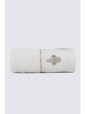 Ecocotton Aslışah El Yüz Havlusu Organik Pamuk Nakışlı Krem 50X90 cm