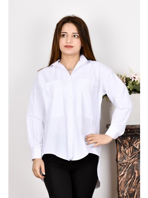 Armalife 4702YB7110 Kadın Beyaz Büyük Cep Oversize Gömlek