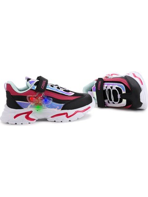 Kiko Kids Jezy Işıklı Cırtlı Kız Çocuk Spor Ayakkabı Siyah