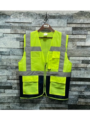 Vento Mühendis Tipi Reflektörlü Çift Renk Ikaz Yeleği (Sarı-Lacivert)