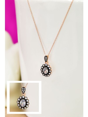 925 Ayar Gümüş Rose Kaplama Elmas Montür Kolye