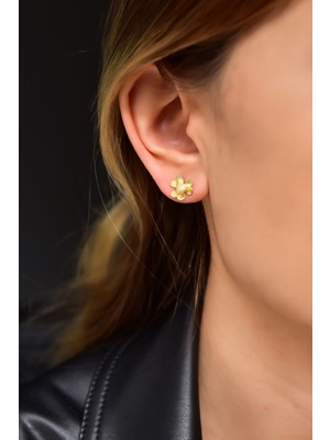 Papatya Silver 925 Ayar Gümüş Gold Kaplama Sim Toplu Çivili Frezya Çiçeği Küpe