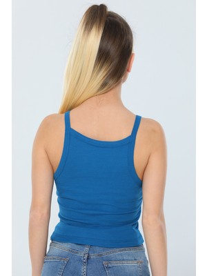 Julude Indigo Kadın Likralı Crop Tops Body Bluz(S-M-L Uyumludur)