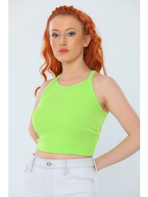 Julude Yeşil Kadın Likralı Crop Tops Body Bluz(S-M-L Uyumludur)