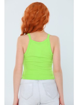 Julude Yeşil Kadın Likralı Crop Tops Body Bluz(S-M-L Uyumludur)