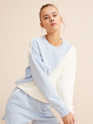 Xint Bisiklet Yaka %100 Pamuk Oversize Iki Renkli Sweatshirt