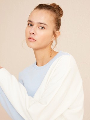 Xint Bisiklet Yaka %100 Pamuk Oversize Iki Renkli Sweatshirt