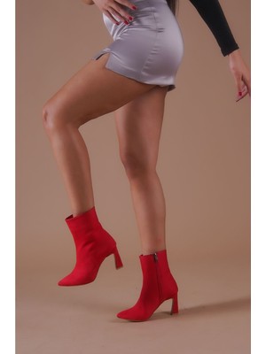 Moda Radikal Rai Kırmızı Süet Topuklu Kadın Bot