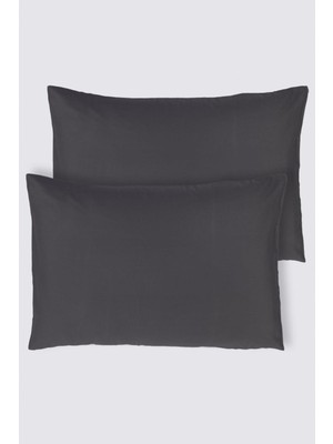 Ecocotton 2'li Düz Yastık Kılıfı  Organik Pamuk Saten Antrasit 50X70 cm
