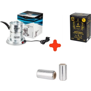 Patentli Galvaniz Elektrikli Ocak + 1 kg Kefo Gold Nargile Kömürü + Rulo Folyo