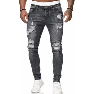 Amor Man Özel Tasarım Çoklu Yırtık Detaylı Likralı Slim Fit Yazlık Slim Fit Marjinal Erkek Jeans Kot Pantolon