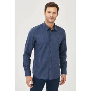Altınyıldız Classics Erkek Lacivert Slim Fit Dar Kesim Düğmeli Yaka Flanel Oduncu Kışlık Gömlek