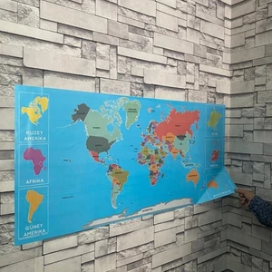 Sihirli Tahta Dünya Haritası Küçük Renkli 56 x 118 cm